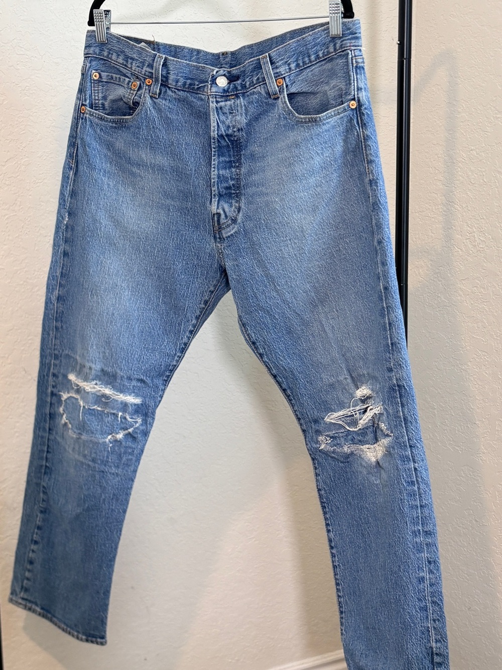 Levi's Light Blue Straight Leg Jeans with Knee Rips